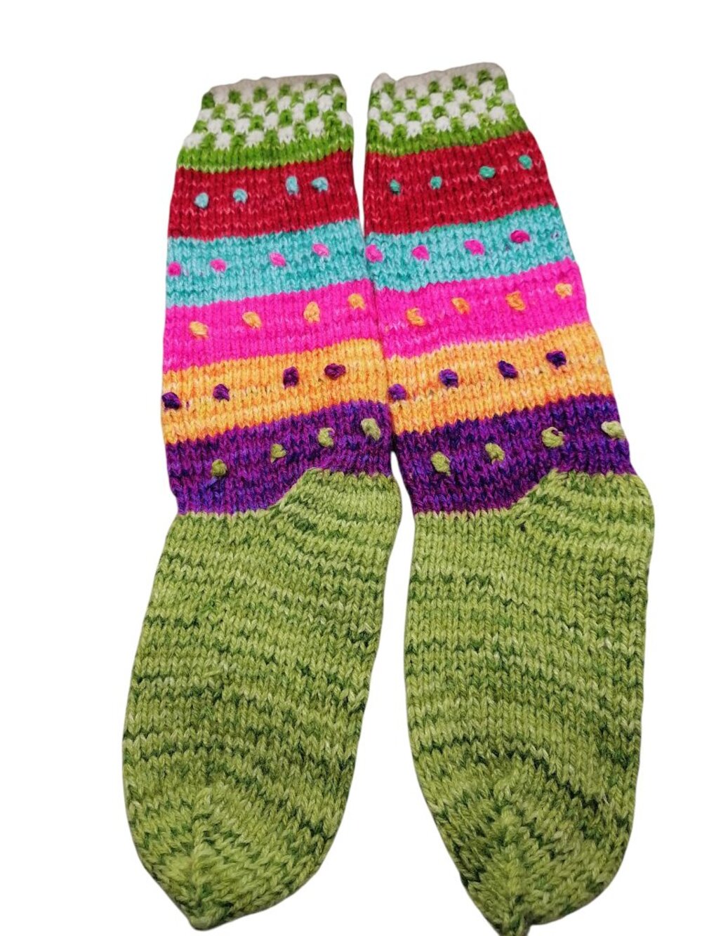 Hand-knitted Andean socks, warm, unisex, for winter.